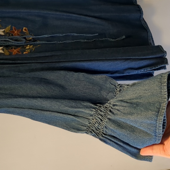 Fashion Bug Embroidered Denim Peasant Top - 22/24 - Picture 2 of 7